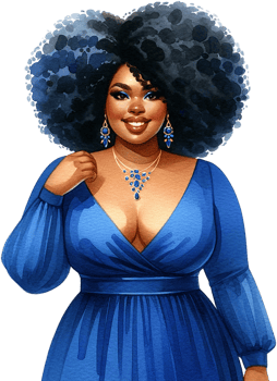 AI generated Confident Woman in Blue Dress with Statement Jewelry png