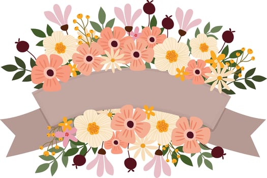 adorable flowers bouquet with ribbon banner clipart hand drawn vector illustration for decorate invitation greeting birthday party celebration wedding card poster background