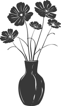 AI generated Silhouette cosmos flower in the vase black color only vector
