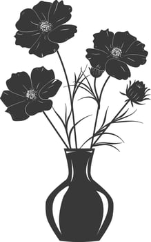 AI generated Silhouette cosmos flower in the vase black color only vector
