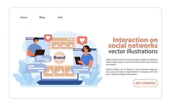 Social Media Engagement. Illustration of a man and woman actively engaging with online. vector