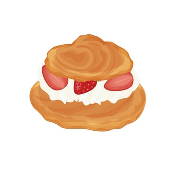 Illustration Logo profiterole choux pastry with custard and fresh strawberry vector