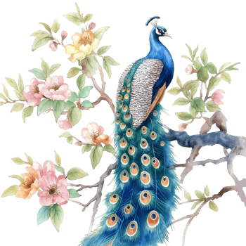 AI generated Watercolor drawing peacock on tree branch isolated on white background. png