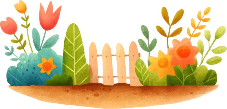Watercolor Garden Scene with Wooden Fence png
