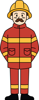 A cartoon firefighter in a red and yellow jacket. png