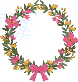 wild flowers with ribbon wreath frame border hand drawn vector illustration for invitation greeting birthday party celebration wedding card poster banner textile wallpaper paper wrap background