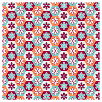 Retro Autumn Fall Daisy Flowers Colorful Hexagon Pattern png