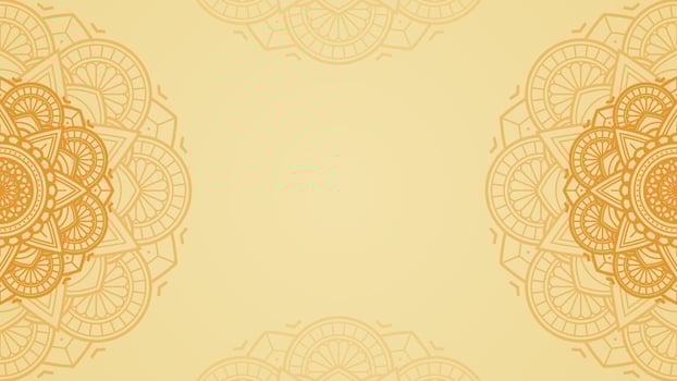 Simple Opulent Golden Yellow Blank Horizontal Vector Background with Orange Outlined Mandala Patterns