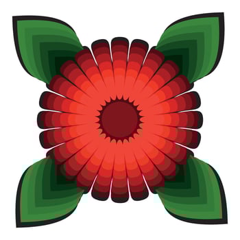 a red flower with green and red colors on it. vector