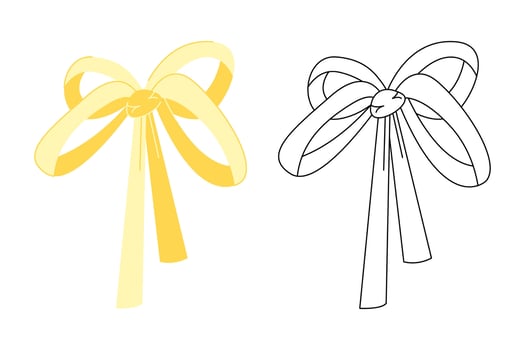 Yellow, black and white hair bows. Doodle vector illustration.