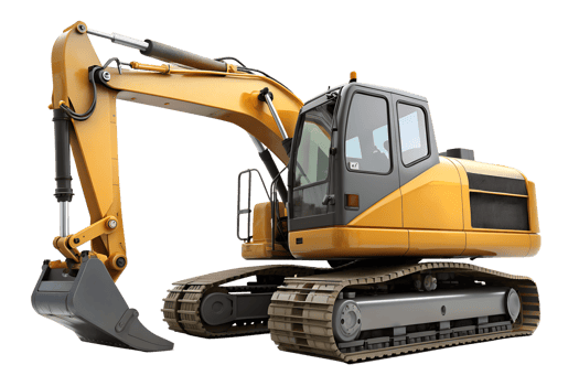 , 3d style illustration, back view of Excavator isolated on transparent background png