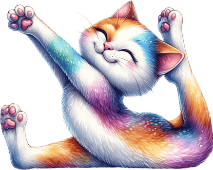 AI generated Colorful Cat in Yoga Stretch Pose Watercolor Clipart Isolated png