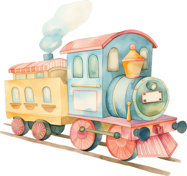 A colorful train with a yellow caboose and a blue engine png