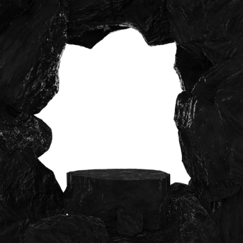 3d rendering of a coal podium with a concept in a cave. product stand png