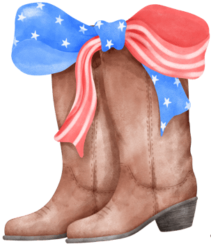 Coquette with Cowboy Boot and 4th of July Ribbon Bow, Patriotic Trendy Art png