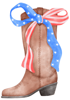 Coquette with Cowboy Boot and 4th of July Ribbon Bow, Patriotic Trendy Art png