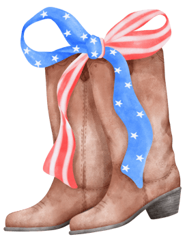 Coquette with Cowboy Boot and 4th of July Ribbon Bow, Patriotic Trendy Art png