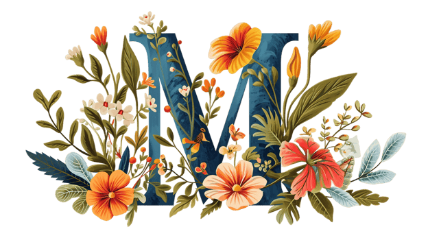 AI generated M Letter Adorned with Blooms on Transparent Background png