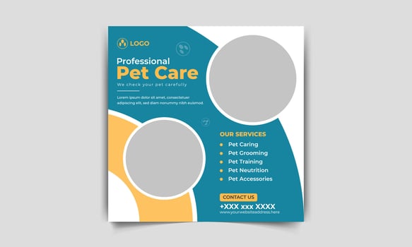Modern pet care social media post ads banner design template vector
