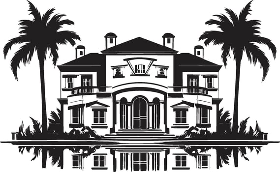 Skyline Sanctuary Crest Stylish Emblem with Modern Villa Silhouette Villa Vista Badge Panoramic View Logo of a Contemporary Villa vector