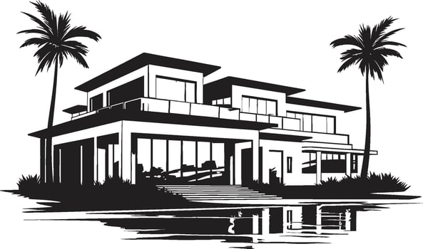 Skyline Sanctuary Badge Elegant Modern Villa Logo for Elevated Living Villa Vista Insignia Stylish Emblem with Modern Villa Icon vector