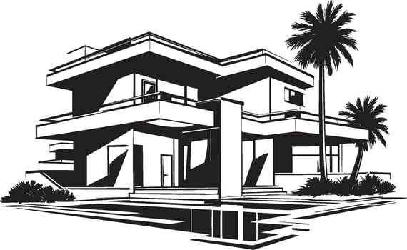 Elegance Residences Crest Modern Logo Featuring Villa Silhouette Architectural Marvel Badge Vector Design of a Villa for Exclusive Branding