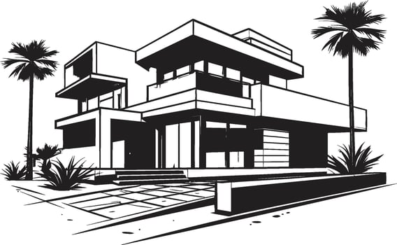 Metropolitan Retreat Crest Modern Villa Silhouette in Stylish Emblem Sky High Residences Badge Panoramic View Logo of a Modern Villa vector