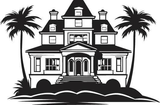 Contemporary Charm Insignia Sleek Emblem with Modern Villa Silhouette Architectural Marvel Crest Luxurious Modern Villa Vector Icon