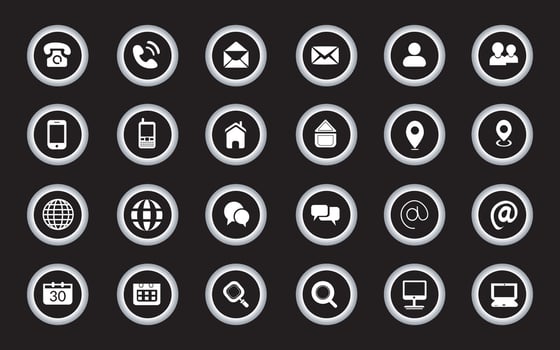 Contact related icon set, Essential Flat Stroke Circular Web Icon Set Phone Contact Location Button, Web icon, contact us icon, address, location, email, phone. Contact information symbols collection. vector