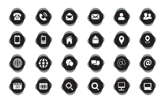 Contact related icon set, Essential Flat Stroke Circular Web Icon Set Phone Contact Location Button, Web icon, contact us icon, address, location, email, phone. Contact information symbols collection. vector