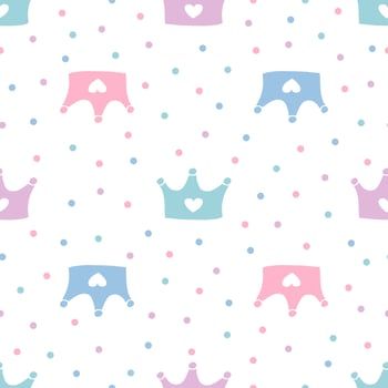 Pattern with crowns for a little prince or princess. Seamless pattern for background, birthday, party vector