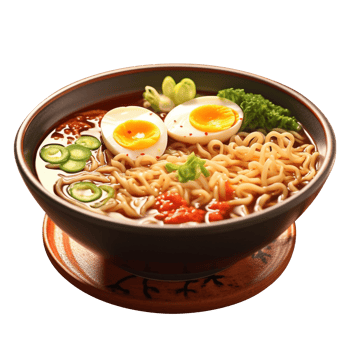 Photo of japanese cuisine ramen noodles with eggs chickenporks with variety toppings png