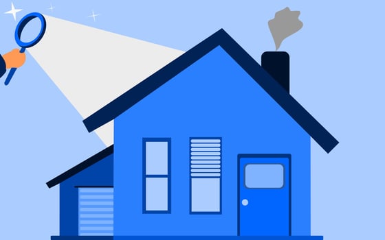 Business concept illustration. investing opportunity, real estate appraisal, magnifying glass and home, house inspection, mortgage loan, home loan. vector