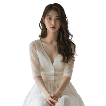 AI generated Elegant young woman in a white dress with a transparent background png