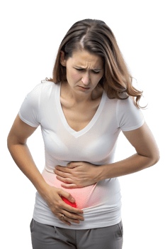 , woman having stomach ache isolated on transparent background png