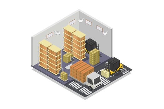 Warehouse interior isometric on white background vector