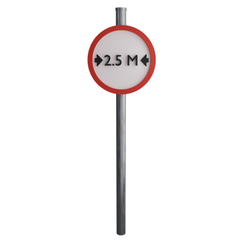 Width limit 2.5 meters sign on the road clipart flat design icon isolated on transparent background, 3D render road sign and traffic sign concept png