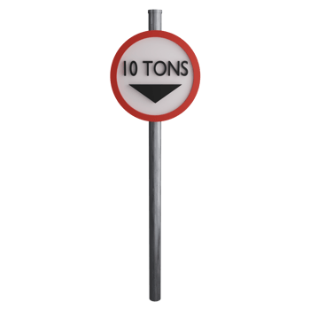 Weight limit 10 tons sign on the road clipart flat design icon isolated on transparent background, 3D render road sign and traffic sign concept png
