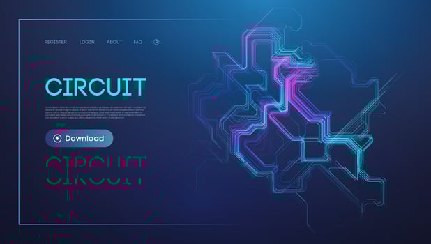 Neon Circuit Board Design on Dark Background for Technology Concept vector