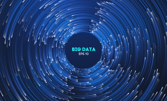 Circular data swirl on dark blue technology background. Hurricane vortex concentric lines vector