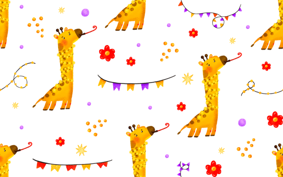 Seamless pattern with giraffe for kids holiday. Giraffe with a festive pipe and heroin. Cartoon festive background for birthday. Children's hand-drawn background for birthdays and children's holidays png