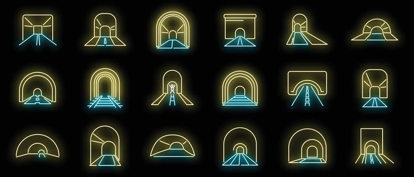 Tunnel icons set vector neon
