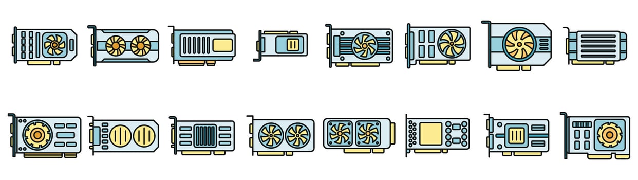 GPU graphic card icons set vector color line
