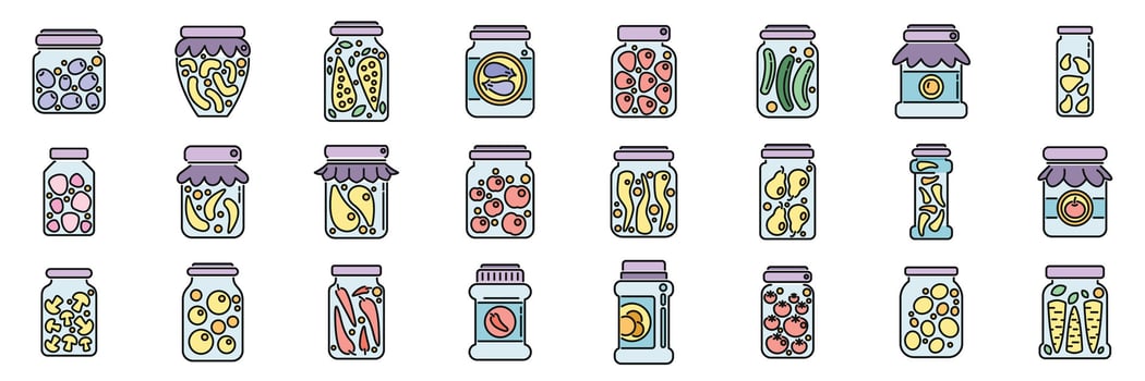 Pickled products icons set vector color line