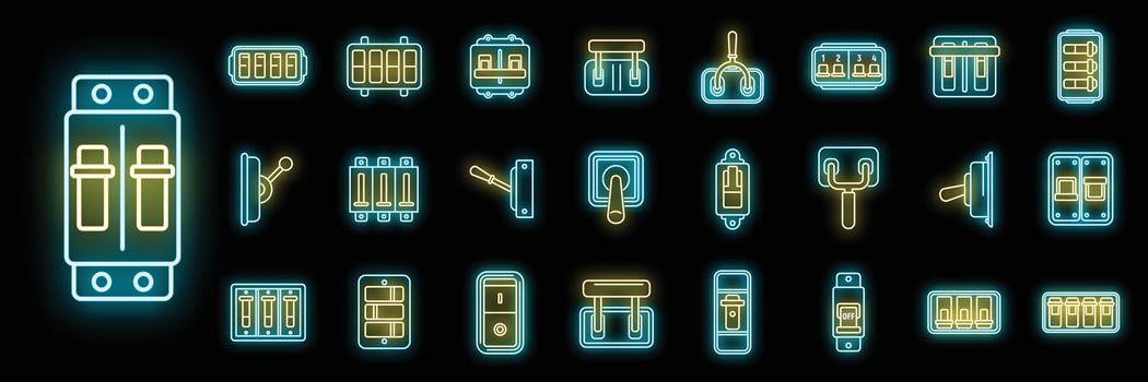 Breaker switch icons set vector neon