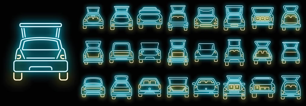 Trunk car icons set vector neon