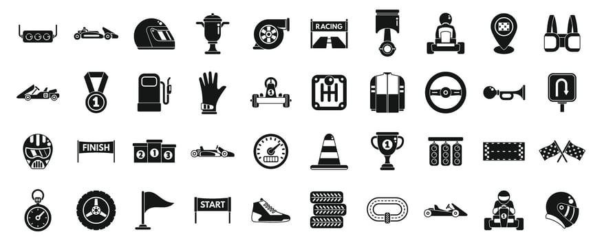 Kart racing icons set simple vector. Car sport road vector