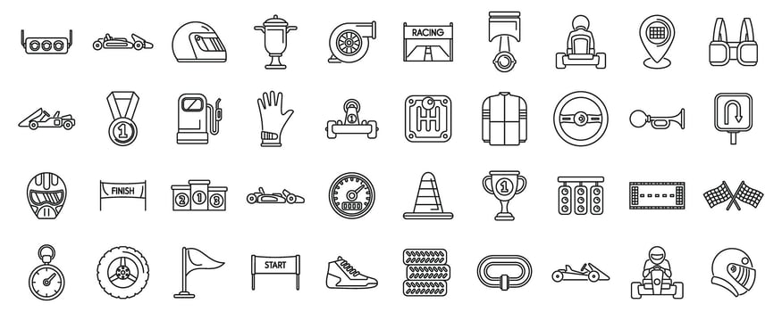 Kart racing icons set outline vector. Car sport road vector