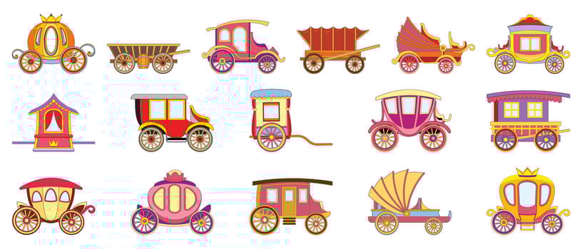 Brougham icons set cartoon vector. Horse carriage vector