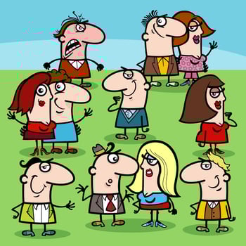 cartoon women and men characters and couples group vector